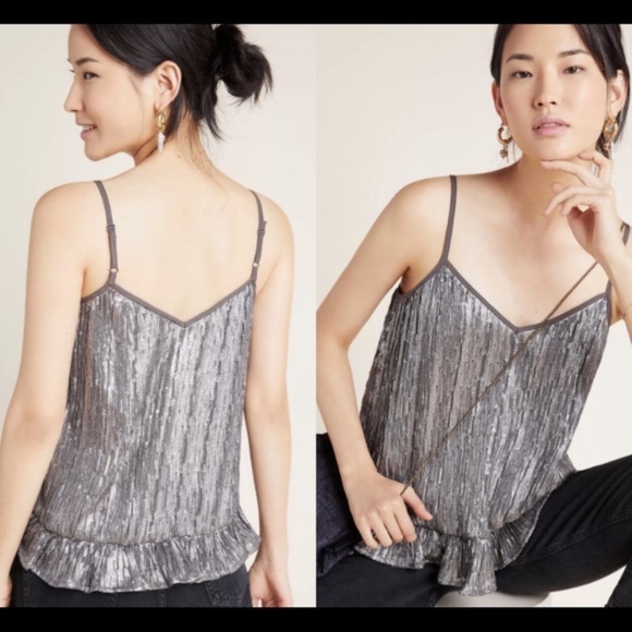 NWT Anthropologie Amelie Beaded Cami Size 14 Grey Sequins Tank Top NEW - Picture 11 of 11